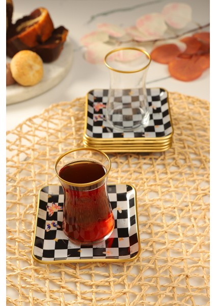 Damalı Desen Kare Çay Seti Yeni. fiyatları
