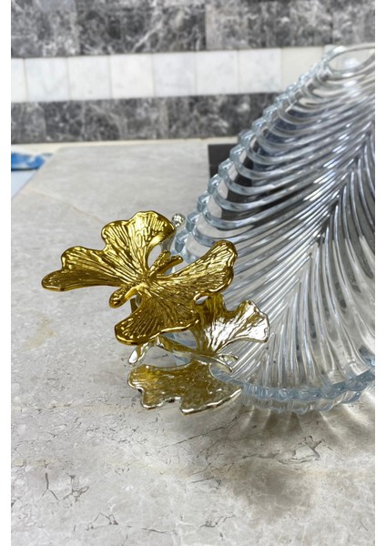 Kayık Cam Tabak Meyve Kurabiye Servis Sunum Tabağı Gold Çiçek Detaylı modelleri