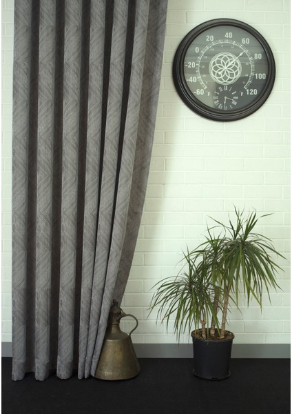 Fon Perde Prizma Desen Antrasit 1-2 Seyrek Pile 90X260