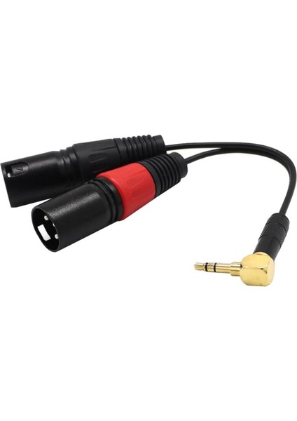 Çift 3 Pin Xlr Dik Açı 3.5mm Stereo Mikrofon Kablosu 20CM