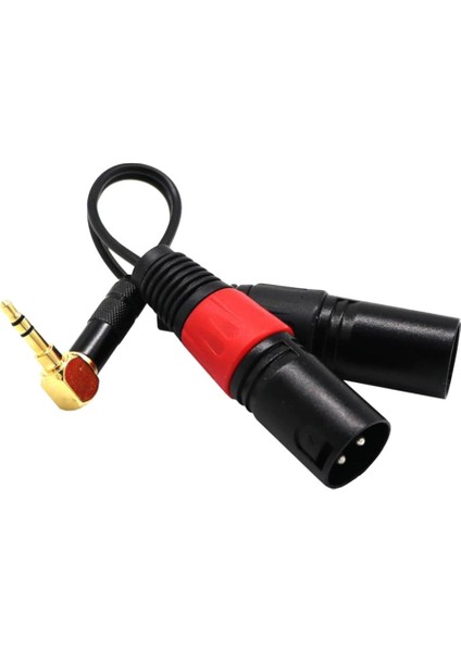 Çift 3 Pin Xlr Dik Açı 3.5mm Stereo Mikrofon Kablosu 20CM