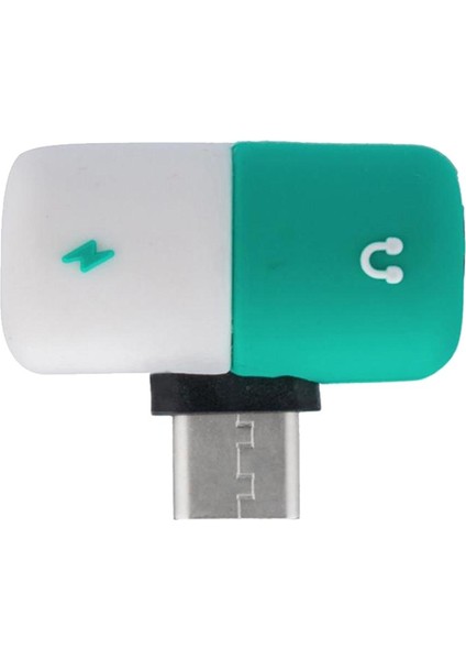 USB Typ-C 2 In 1 Dinlatıcı Ses Güç Şarj Cihazı Adaptör Kapsül Konnektörü Yeşil