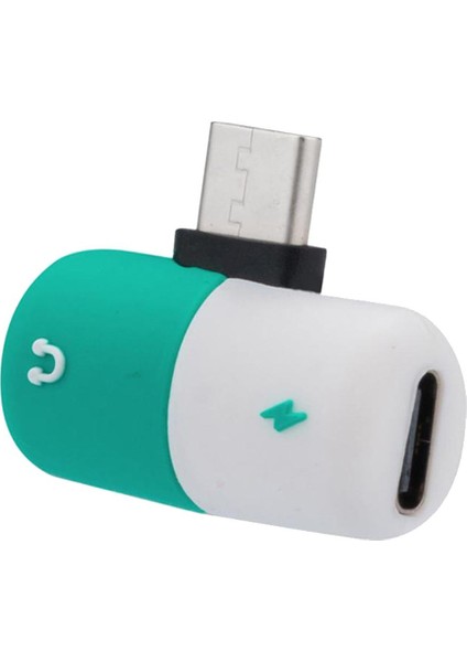 USB Typ-C 2 In 1 Dinlatıcı Ses Güç Şarj Cihazı Adaptör Kapsül Konnektörü Yeşil