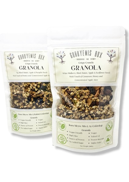 Granola Kuru Meyveli ve Çekirdekli Vegan Şekersiz Protein ve Lif Kaynağı 2 x 100 gr Kahvaltılık Gevrek Seti Sağlıklı Kahvaltı Beslenme Yüksek Lif Protein Kaynağı Vegan Şekersiz