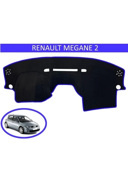 Lee Willson Renault Megane 2 Modellerine Uygun Torpido Koruma Halısı Siyah Kenar Renk Mavi