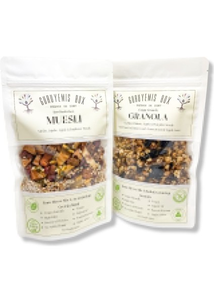 Bol Kuru Meyveli ve Çekirdekli Vegan Şekersiz Granola ve Müsli 2 x 240 gr Kahvaltılık Gevrek Seti Sağlıklı Kahvaltı Beslenme Yüksek Lif Protein Kaynağı Vegan Şekersiz