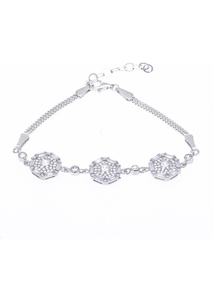 Baget Taşlı Çiçek Model 925 Ayar Gümüş Kadın Bileklik