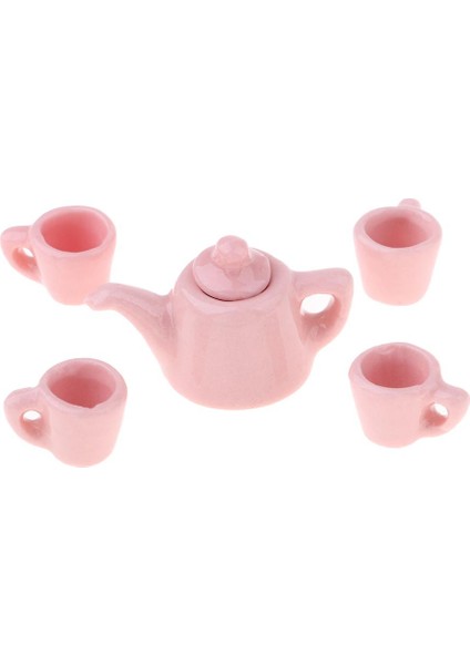 5pcs 1/12 Dollhouse Minyatürler Mobilya Yemek Harakları Porselen Çay Kupası Seti Pembe (Yurt Dışından)