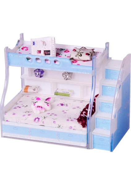 1/12 Dollhouse Minyatür Mobilya Ranzası Çift Ranza Yatak Odası Aksesuarı #3 (Yurt Dışından)
