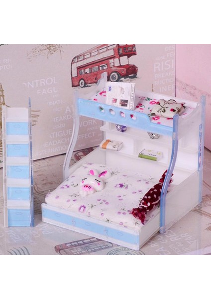 1/12 Dollhouse Minyatür Mobilya Ranzası Çift Ranza Yatak Odası Aksesuarı #3 (Yurt Dışından) modelleri