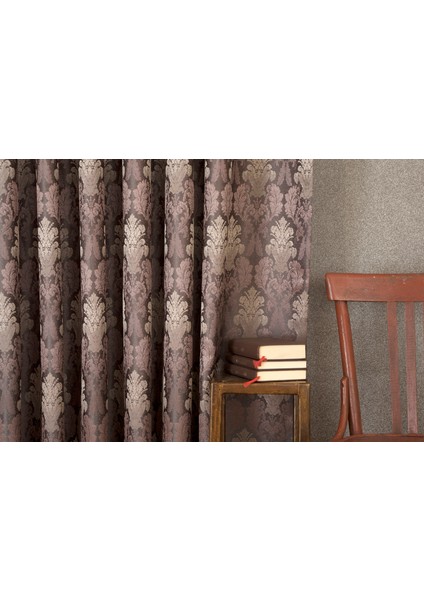 Fon Perde Klasik Damask Desen Antrasit-Mürdüm 1-2 Seyrek Pile 60 x 260 cm