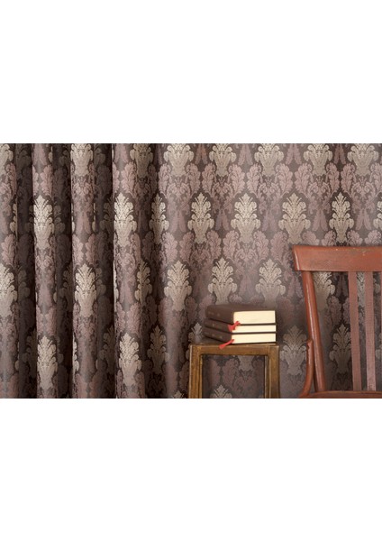 Fon Perde Klasik Damask Desen Antrasit-Mürdüm 1-2 Seyrek Pile 60 x 260 cm