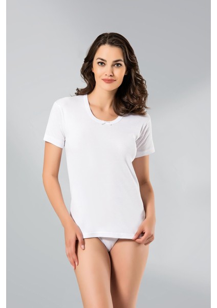 211 Kadın Ribana Kroşatalı Kısa Kol Fanila