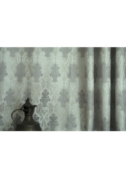 Fon Perde Klasik Damask Desen Gri Pilesiz 60 x 260 cm