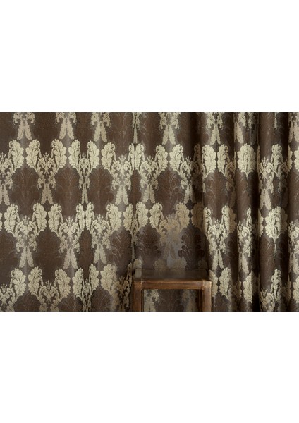 Fon Perde Klasik Damask Desen Antrasit-Gold 1-2 Seyrek Pile 60 x 260 cm