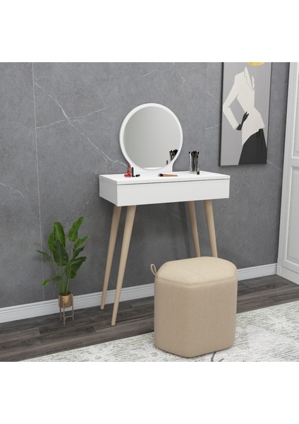 Siena Çekmeceli Ahşap Ayaklı Aynalı Makyaj Masası, Beyaz - Siena fiyatları