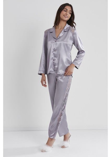 1438 Saten Dantelli Pijama Takımı