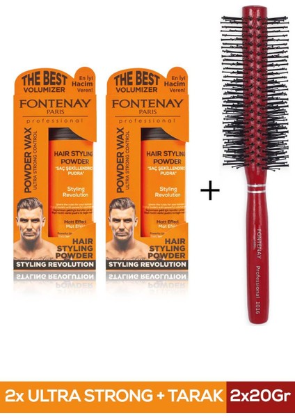 Saç Şekillendirici Pudra Toz Wax Ultra Strong Turuncu 20 gr x 2 + 1016 Tarak'ı 3'lü Set Fn-34