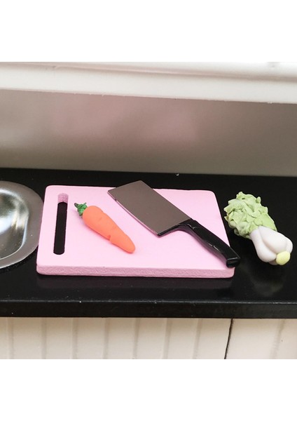 1/12 Ahşap Rengi Doğrama Tahtası ve Mutfak Simülasyon Dekorasyonu Pembe (Yurt Dışından)