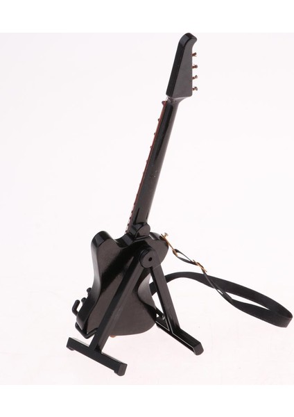 1/6 Minyatür Ahşap Rengi Elektro Gitar W/ Stant Dekorasyon Noel Hediyesi #3 (Yurt Dışından) fırsatları