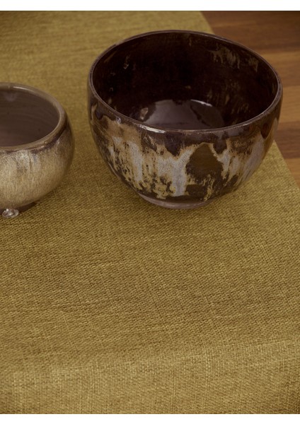 Düz Keten Kivi Yeşili Runner 40 x 140 cm