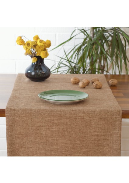 Düz Keten Sütlü Kahve Runner 40 x 140 cm