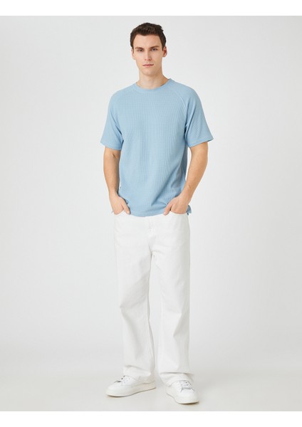 Basic Tişört Bisiklet Yaka Dokulu Reglan Kol Detaylı fiyatları