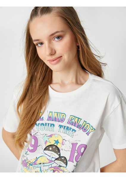 Slogan Baskılı Tişört Bisiklet Yaka Kısa Kollu