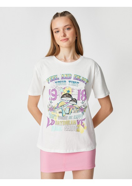 Slogan Baskılı Tişört Bisiklet Yaka Kısa Kollu modelleri