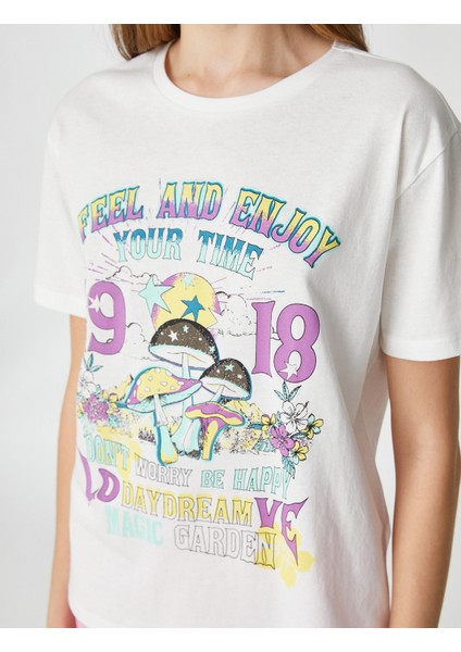 Slogan Baskılı Tişört Bisiklet Yaka Kısa Kollu indirimleri