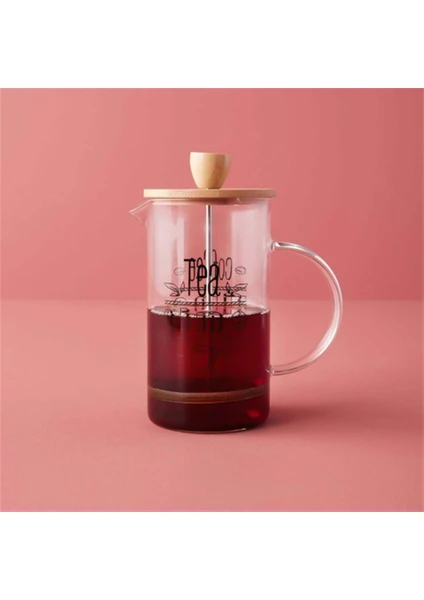 French Press Cam Çay Kahve Bitki Demliği 600 ml. Bambu