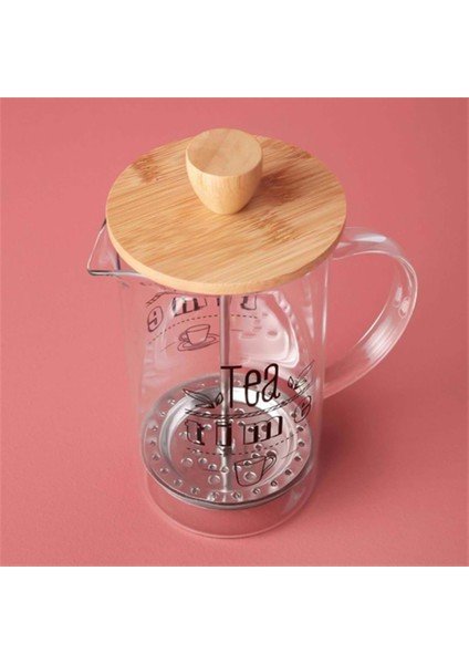 French Press Cam Çay Kahve Bitki Demliği 600 ml. Bambu