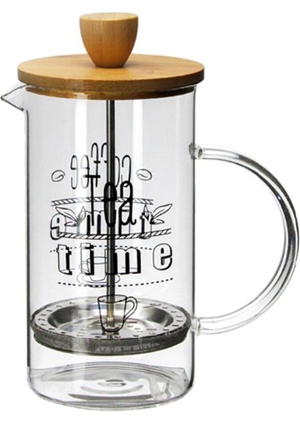 French Press Cam Çay Kahve Bitki Demliği 600 ml. Bambu