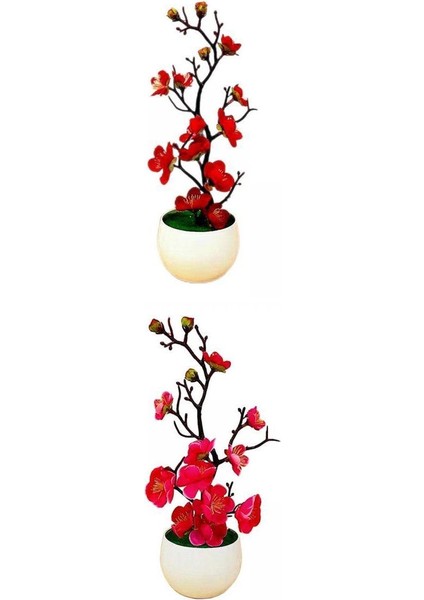2pcs Sahte Bitki Yapay Saksı Çiçekleri Ev Dekoru Gül Kırmızı