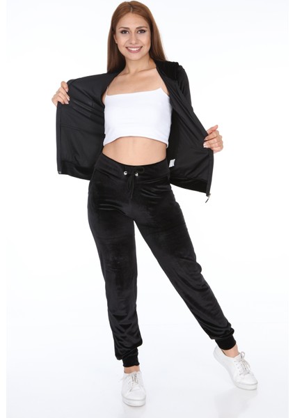 Taşsız Paça Lastik Kadife Siyah Takım Yumuşak Dokulu, Rahat Kalıp, Paça Lastikli, Dört Mevsim Rahat Kullanım