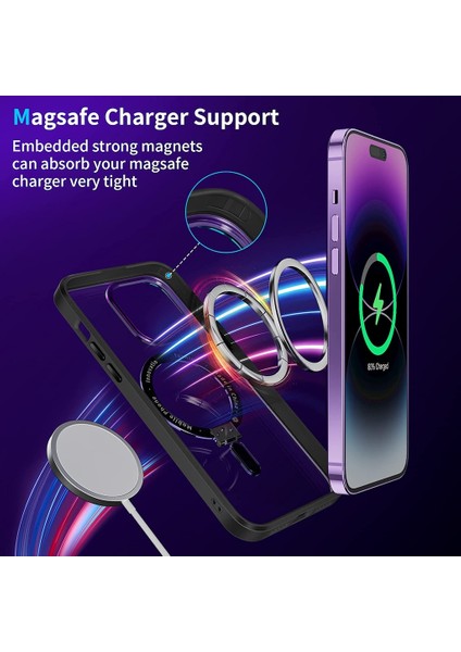 iPhone 14 Pro Kılıf Kamera Lens Çevresi Hologramlı Metalik Megsafe Halkalı 3in1 Set fiyatları