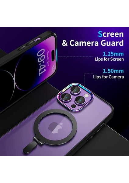 iPhone 14 Pro Kılıf Kamera Lens Çevresi Hologramlı Metalik Megsafe Halkalı 3in1 Set fırsatları