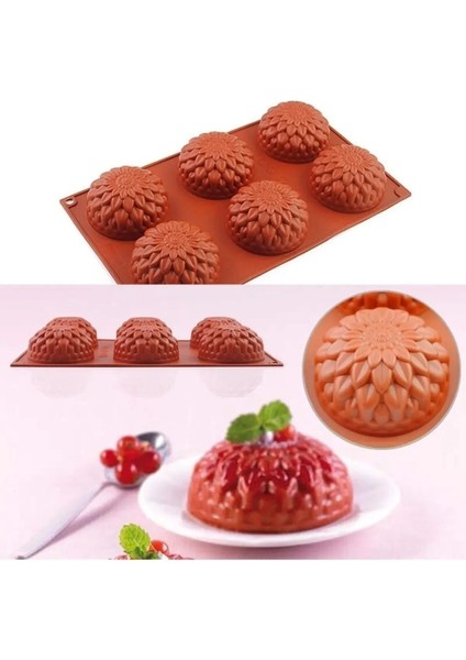 Kubbe Çiçek Desenli Silikon Çikolata, Kek , Muffin, Dondurma Kalıbı