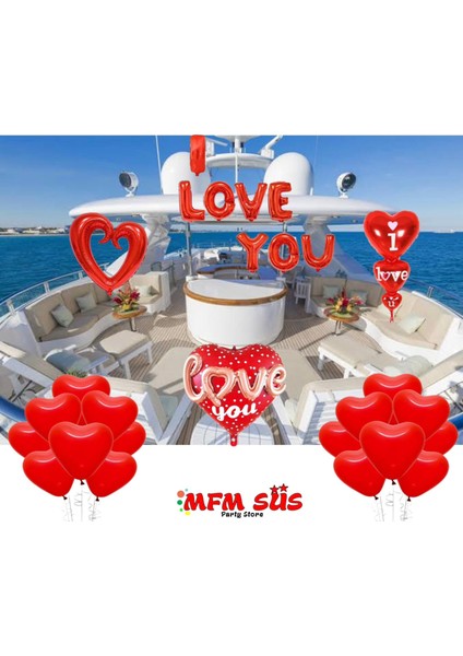 Mfm Parti I Love You Folyo Balon Aşk Sevgililer Günü Sürprizsüsleme Seti