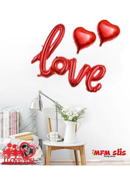 Mfm Parti Love Kırmızı Folyo Balon Aşk Sürpriz Süsleme Seti