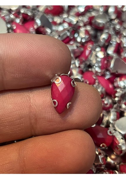 1 cm 2 mm Koyu Pembe Kasalı Dikme Damla Taş Boncuk (50 Adet) fiyatları