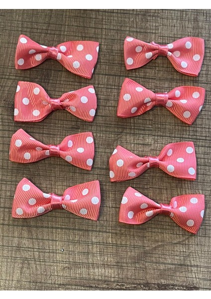 5x2 cm Puantiyeli Pembe Kurdele Kelebek Fiyonk 8 Adet