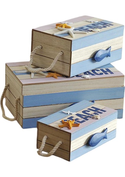 Sebze Plajı Için 3x Mnautical Ahşap Organizatör Kutusu Biblo Kutusu (Yurt Dışından)