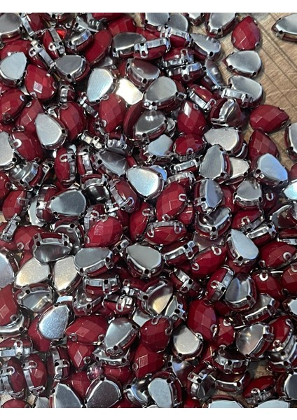 1 cm 3 mm Kristal Kırmızı Kasalı Dikme Damla Taş Boncuk (50 Adet)