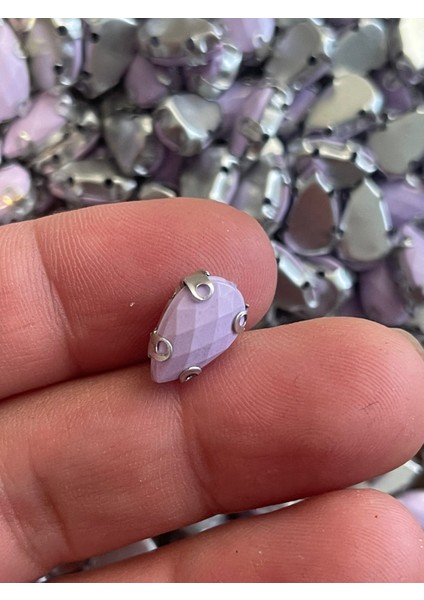 1 cm 2 mm Kristal Lila Renk Kasalı Dikme Damla Taş Boncuk (50 Adet)