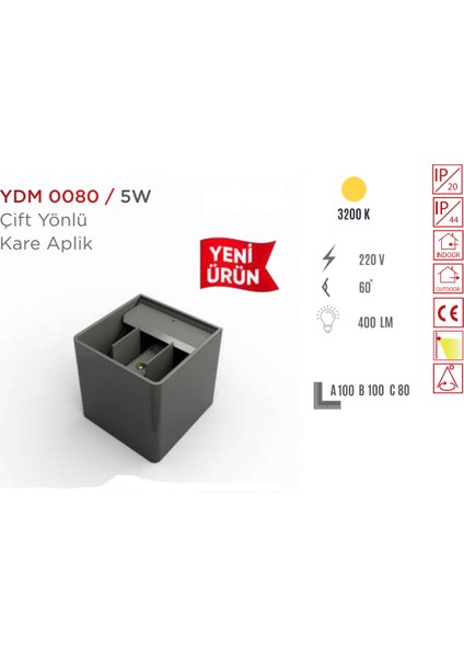 Ycl Çift Yönlü Dış Duvar Kare Aplik YDM-0080