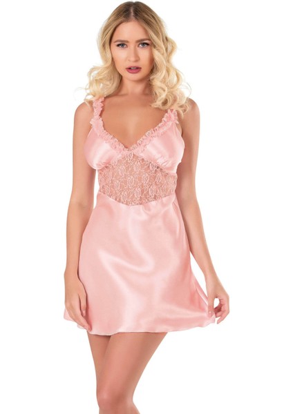 Somon Kısa Saten Gecelik 8129