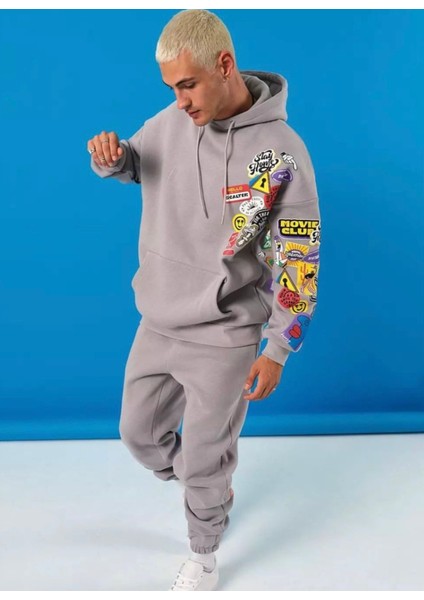 Özel Tasarım Kapüşonlu Movıe Club Emojiler Baskılı %100 Pamuk Tam Kışlık Hip Hop Erkek Eşofman Takımı