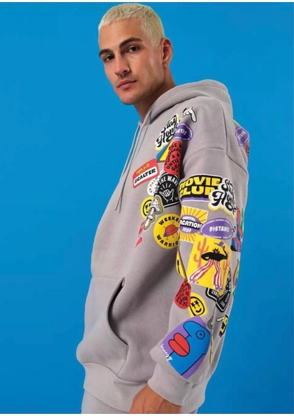 Özel Tasarım Kapüşonlu Movıe Club Emojiler Baskılı %100 Pamuk Tam Kışlık Hip Hop Erkek Eşofman Takımı