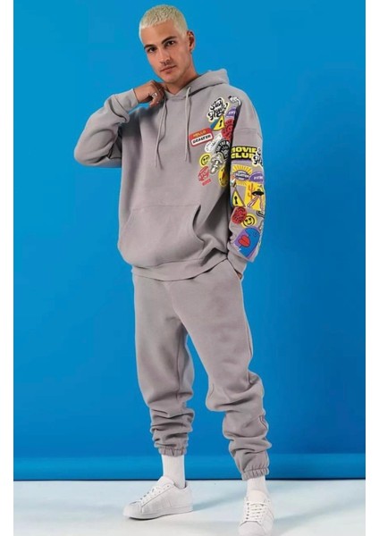 Özel Tasarım Kapüşonlu Movıe Club Emojiler Baskılı %100 Pamuk Tam Kışlık Hip Hop Erkek Eşofman Takımı